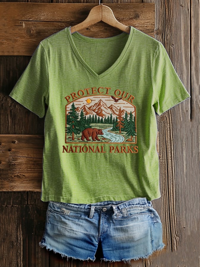 Women's Protect National Parks Print V-Neck T-Shirt