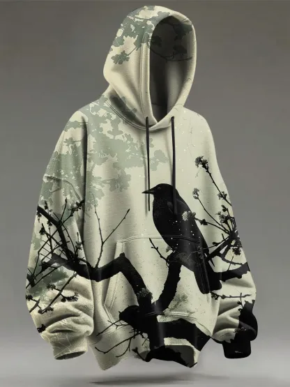 Retro Dark Raven Art Print Casual Hoodie Sweatshirt