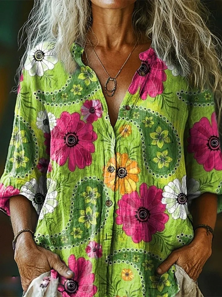 Women's National Paisley Flower Contrasting Colors Print Casual Cotton