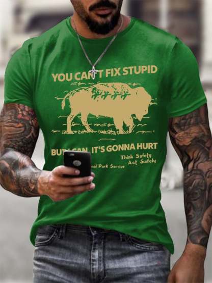 Men's You Can't Fix Stupid But I Can It's Gonna Hurt Printed Round Neck T-Shirt