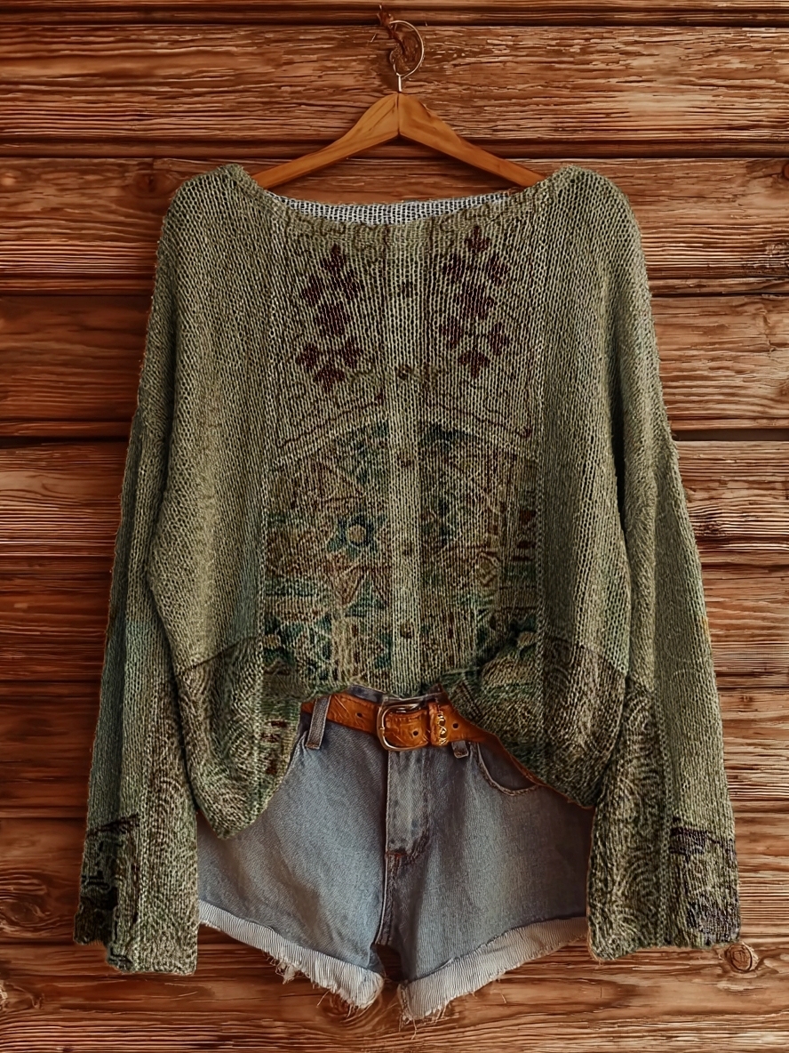 Women's Vintage Ethnic Tattoo Pattern Art Print Casual Pullover Sweate