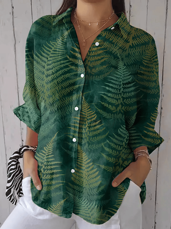 Women's Forest Floral Print Casual Lapel Shirt