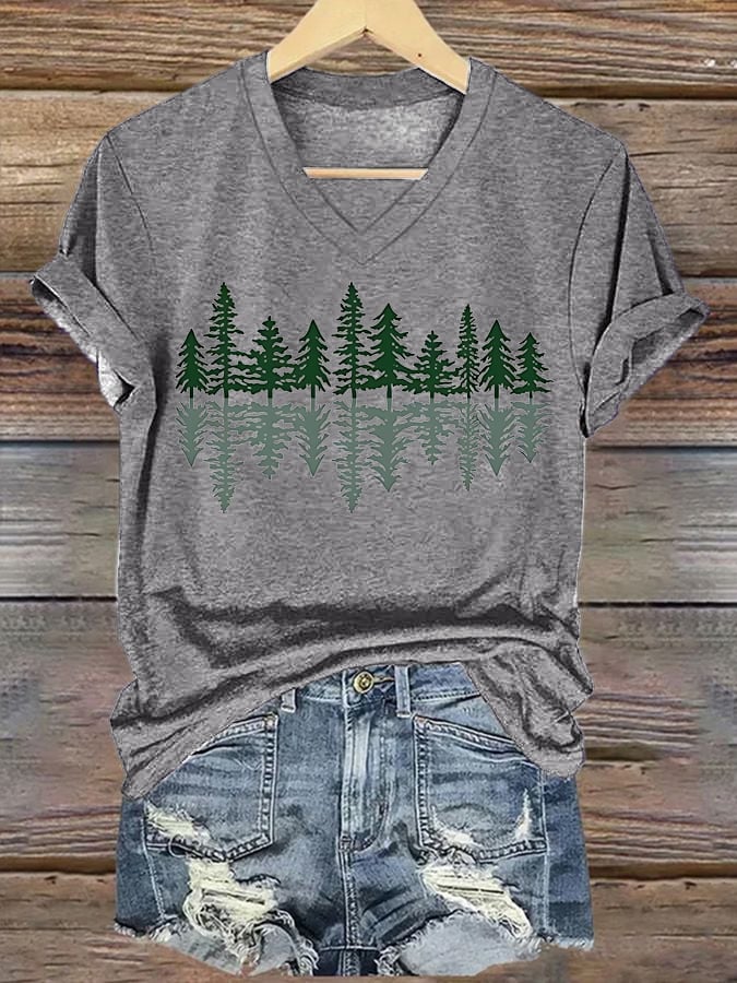 Women's National Park Conservation Tree Shadow Print Short Sleeve T-Shirt