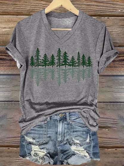 Women's National Park Conservation Tree Shadow Print Short Sleeve T-Shirt