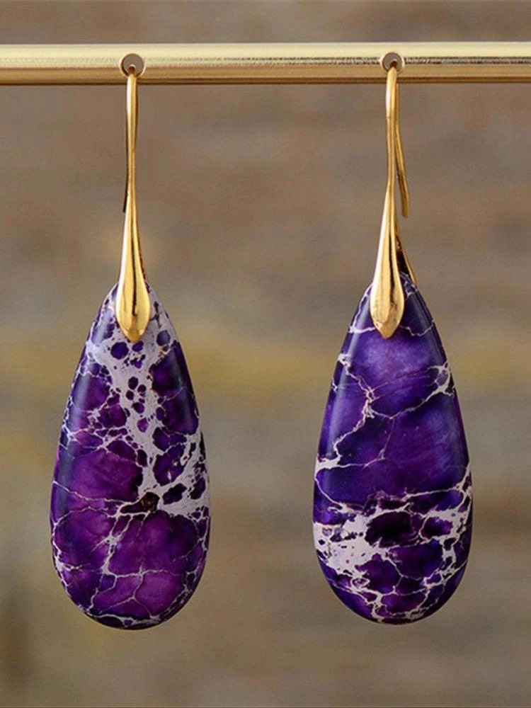 Women's Natural Teardrop Shape Emperor Stone Earrings