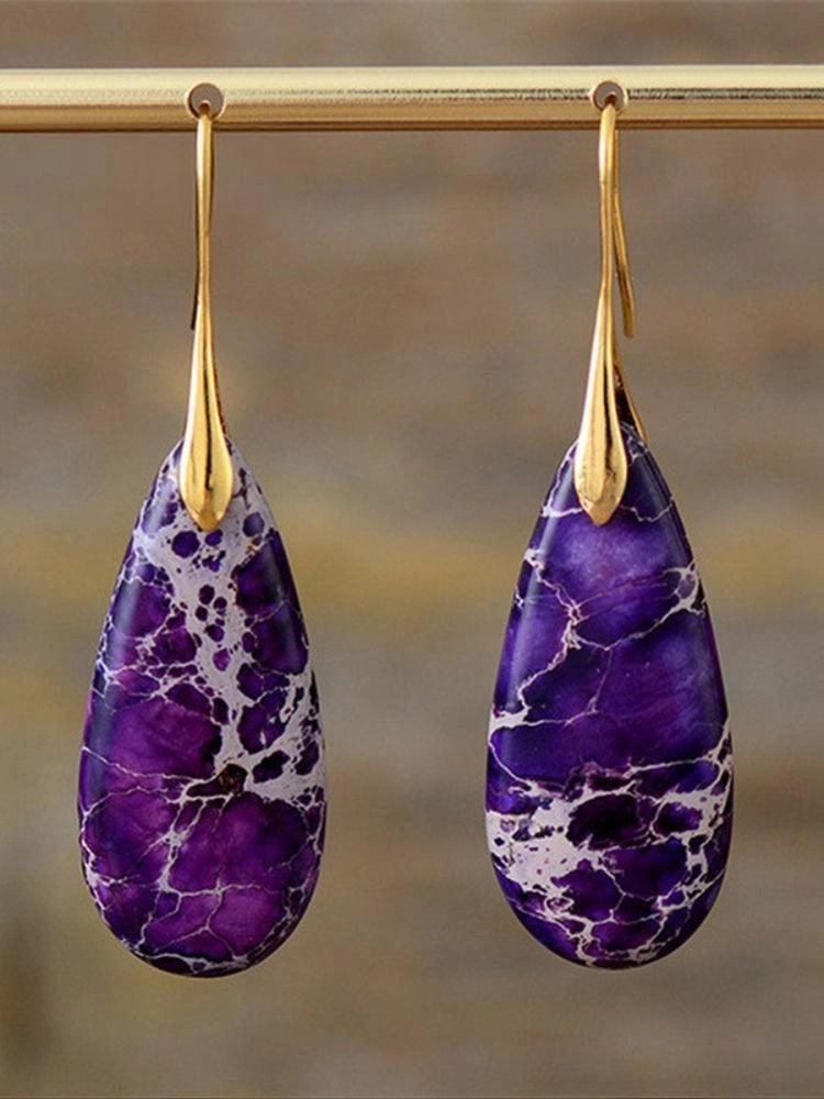 Women's Natural Teardrop Shape Emperor Stone Earrings