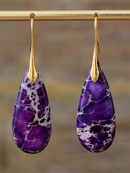 Women's Natural Teardrop Shape Emperor Stone Earrings