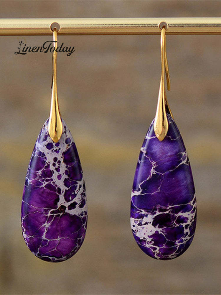 Women's Natural Teardrop Shape Emperor Stone Earrings