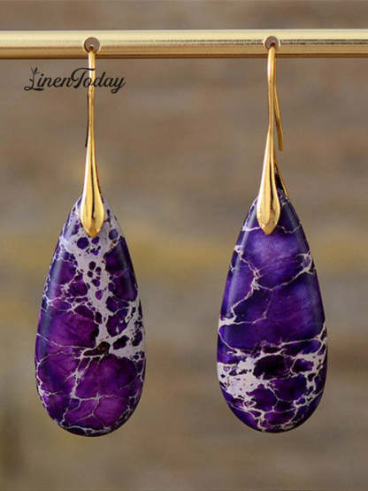 Women's Natural Teardrop Shape Emperor Stone Earrings