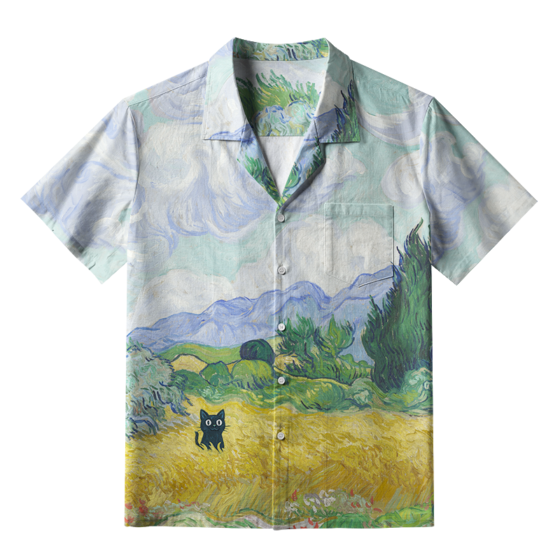 Tokyo-Tiger Black Cat In The Wheat Field Aloha Hawaiian Shirt