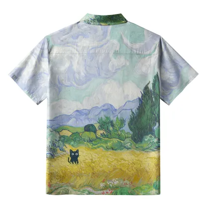 Tokyo-Tiger Black Cat In The Wheat Field Aloha Hawaiian Shirt