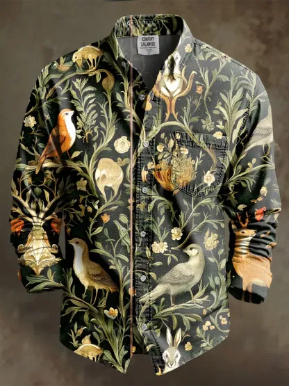 Retro Leisure Multicolor Flowers Art Print 100% Cotton Long Sleeve Shirt