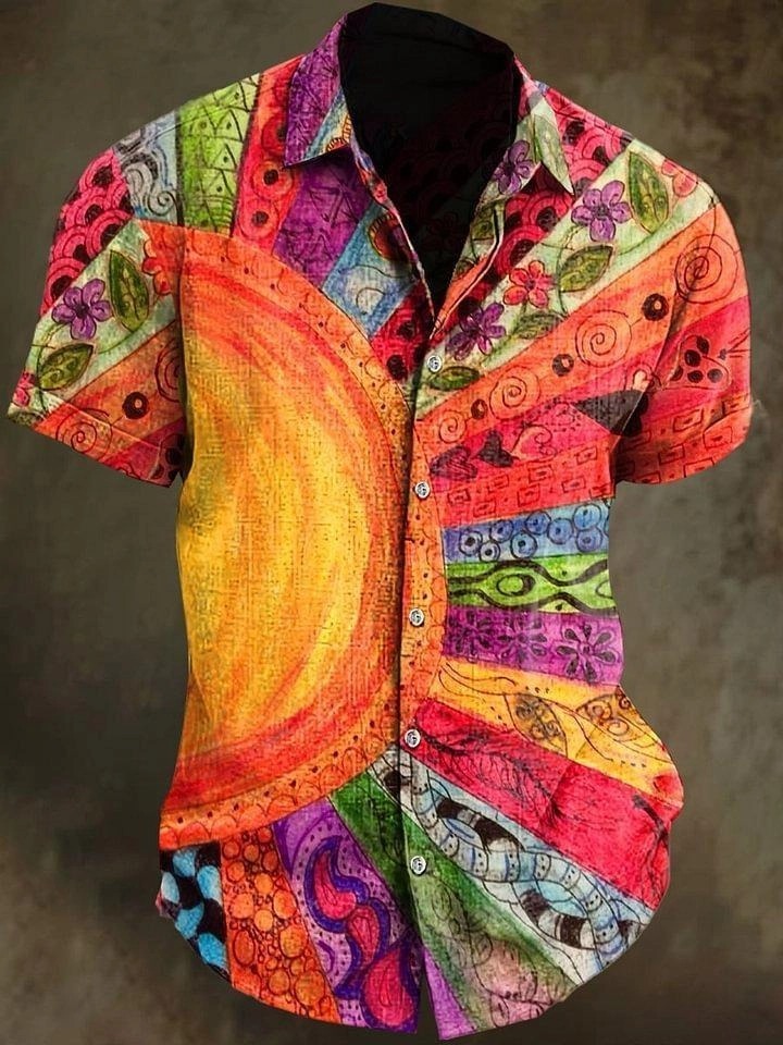 Vintage Sun Inspirtion Art Print Cotton Long Sleeve Shirt