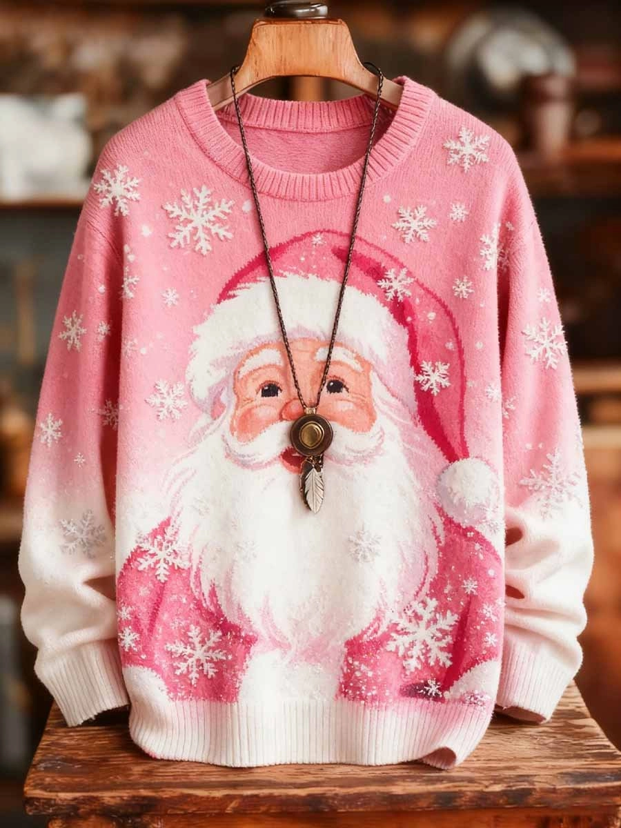 Unisex Santa Claus Art Print Crew Neck Knit Sweater