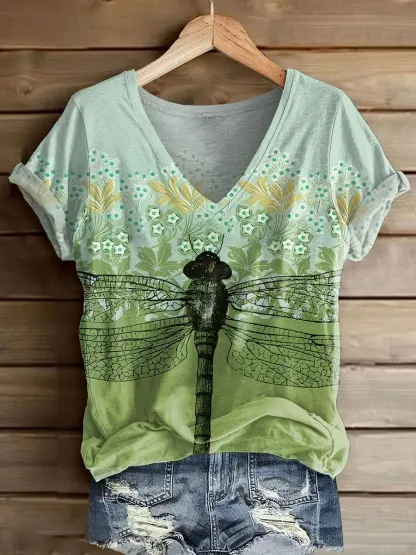 Women's Casual Dragonfly Print Shirt