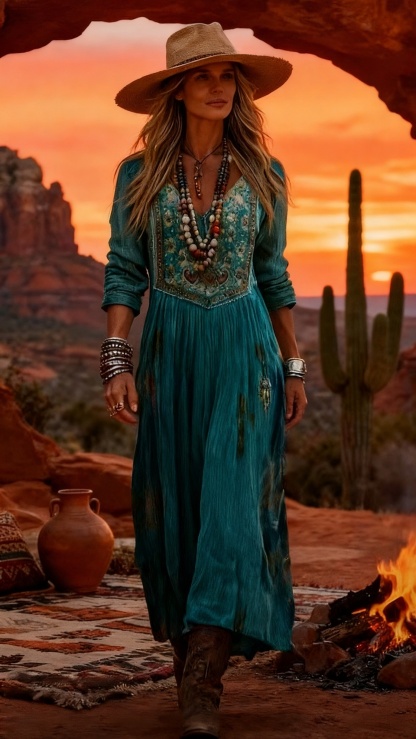 Women's Vintage Ethnic Floral Print Artistic Pocket Cotton Dress