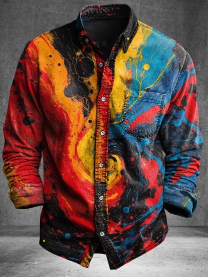 Vintage Abstract Fantasy Psychedelic Rainbow Art Print Cotton Long Sleeve Shirt