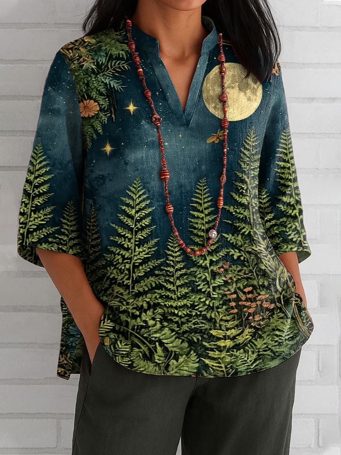 Women's Green Floral Print Button-Down Shirt