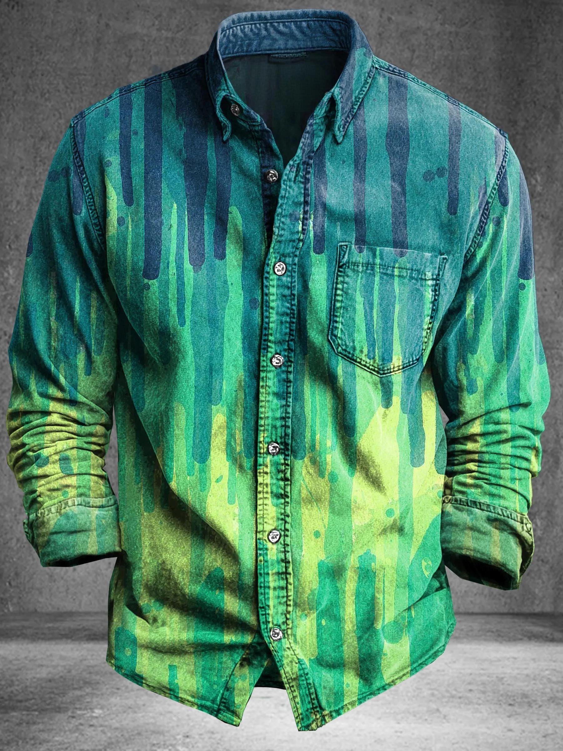 Vintage Abstract Gradient Psychedelic Art Print Cotton Long Sleeve Shirt