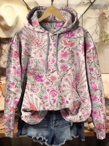 Retro Paisley Floral Print Casual Hoodie Sweatshirt