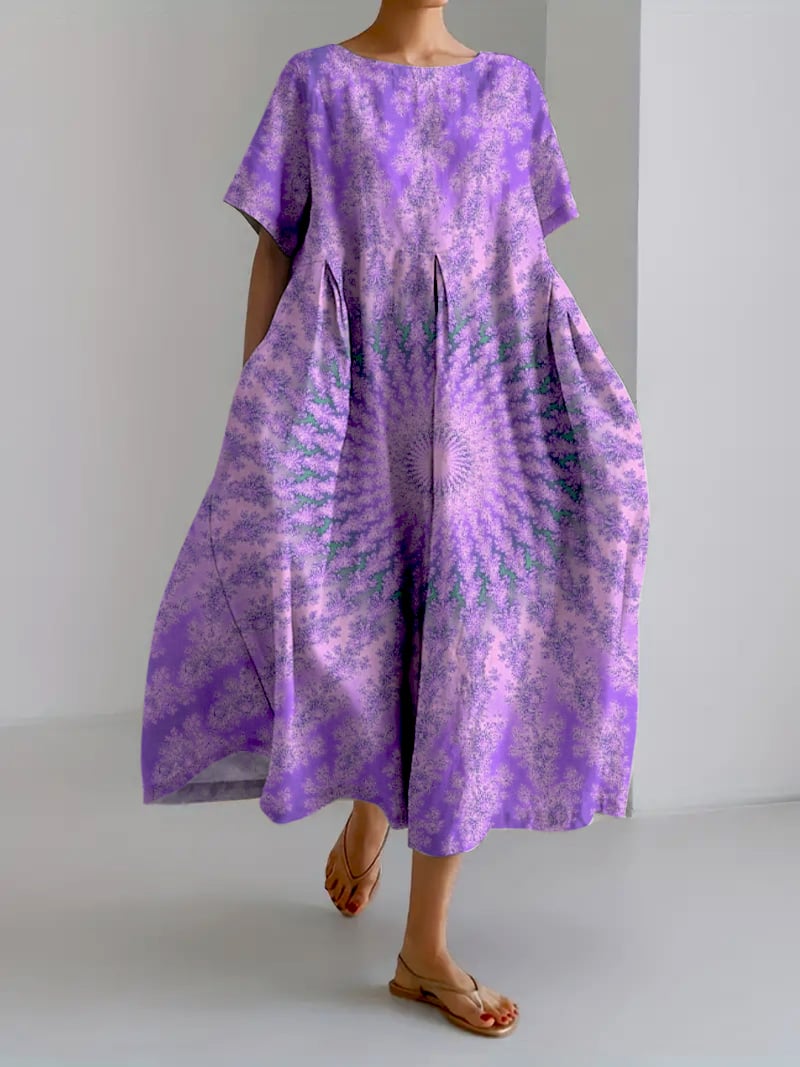 Women's Casual Retro Lotus Art Dress