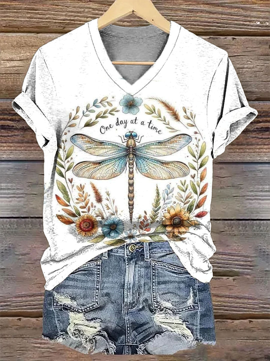 Women's Dragonfly V-Neck Casual T-Shirt
