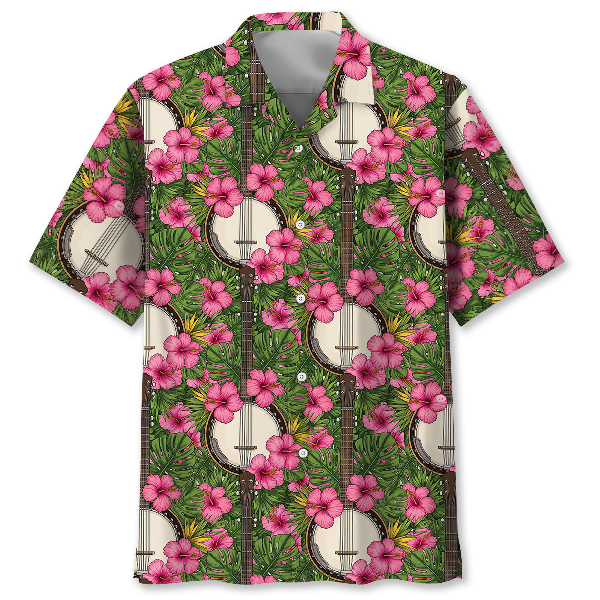 7 String Banjo Tropical Hawaiian Shirt