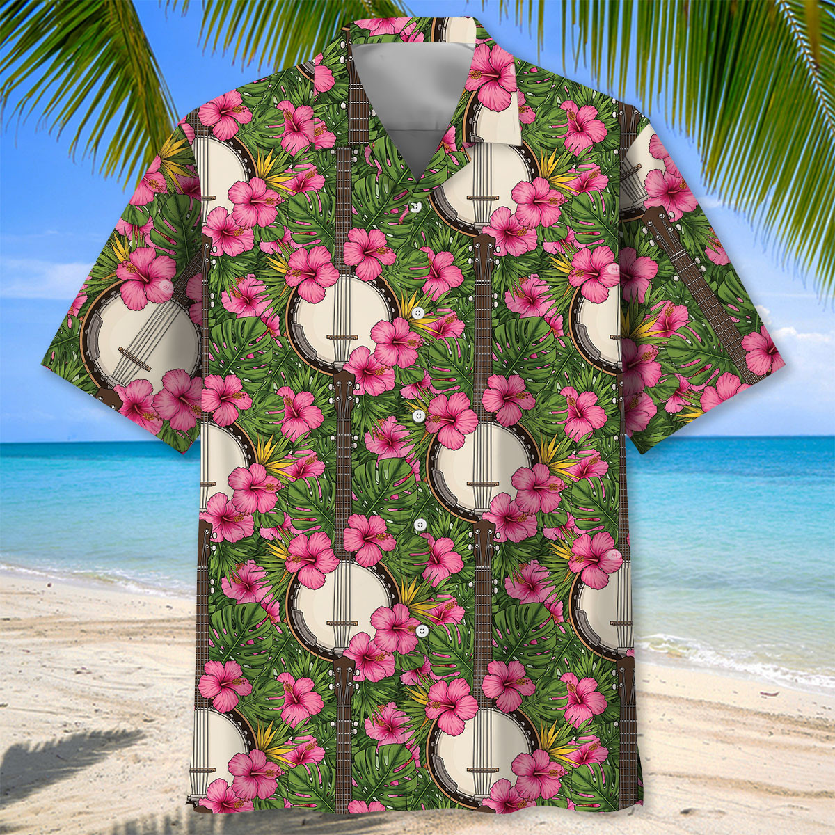 7 String Banjo Tropical Hawaiian Shirt