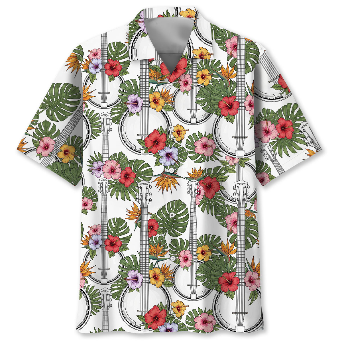 6 String Banjo Tropical Hawaiian Shirt