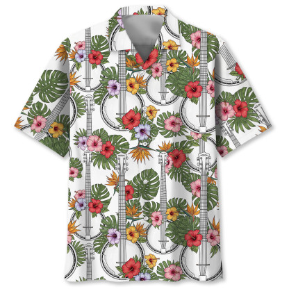 6 String Banjo Tropical Hawaiian Shirt