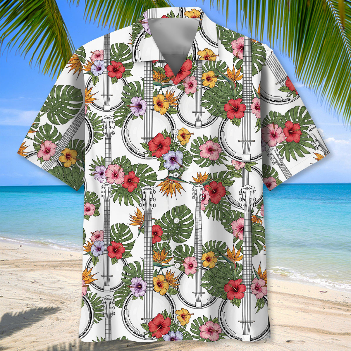 6 String Banjo Tropical Hawaiian Shirt