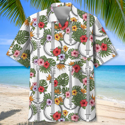 6 String Banjo Tropical Hawaiian Shirt