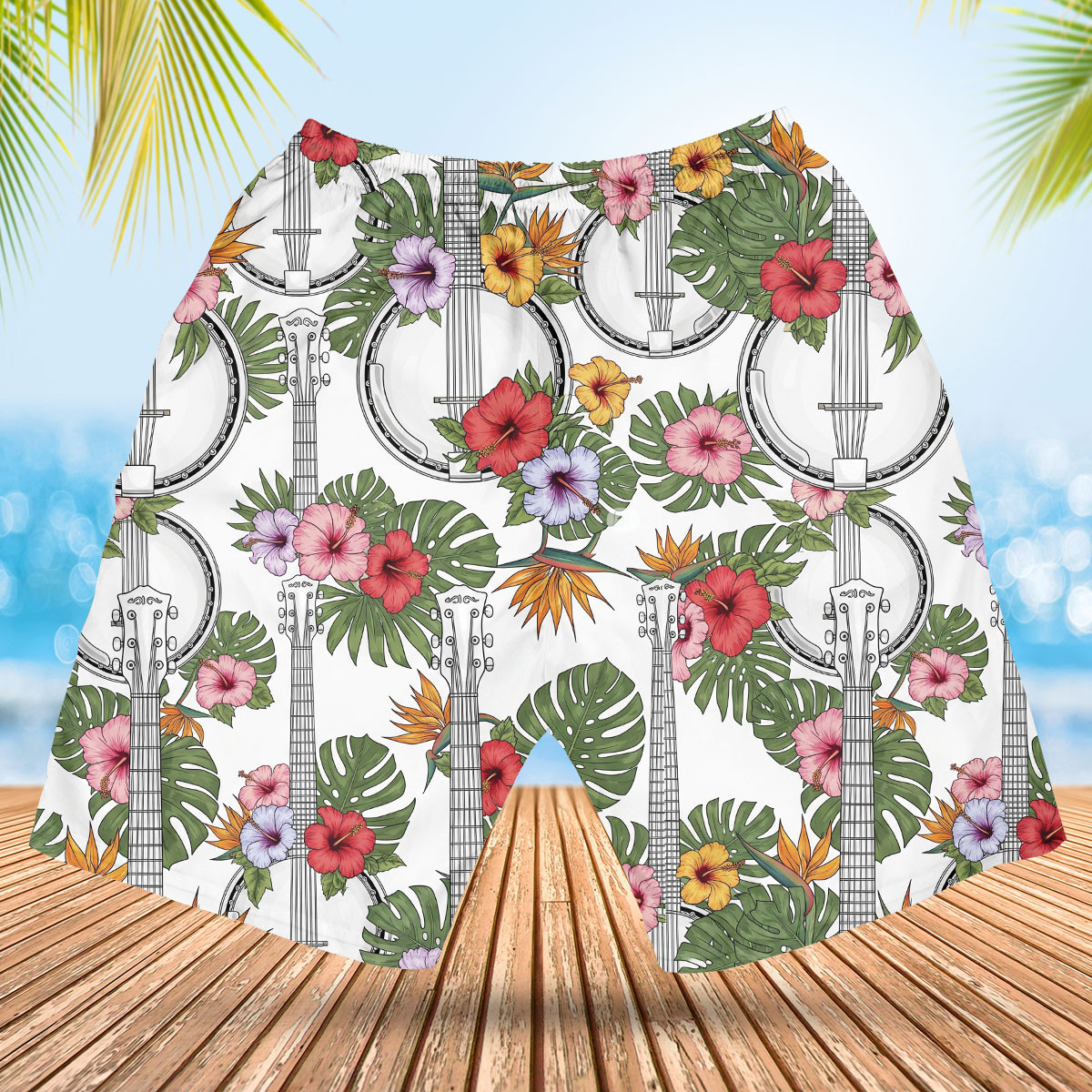 6 String Banjo Tropical Hawaiian Shirt