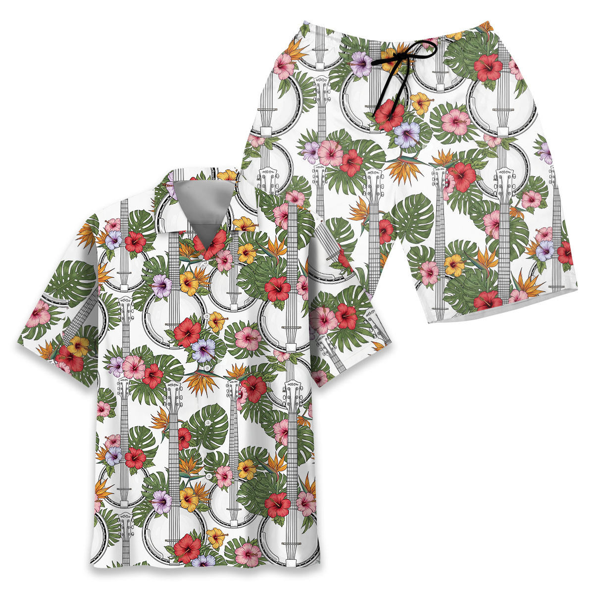 6 String Banjo Tropical Hawaiian Shirt