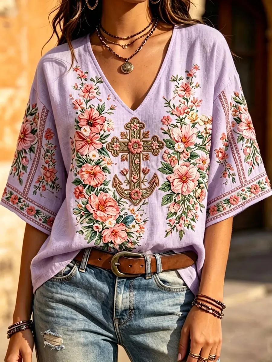 Women'S Floral Faith Print Casual Top