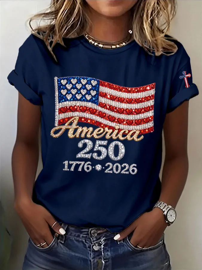 🔥Buy 3 Get 20% Off🔥Women's America Flag Print Casual T-shirt