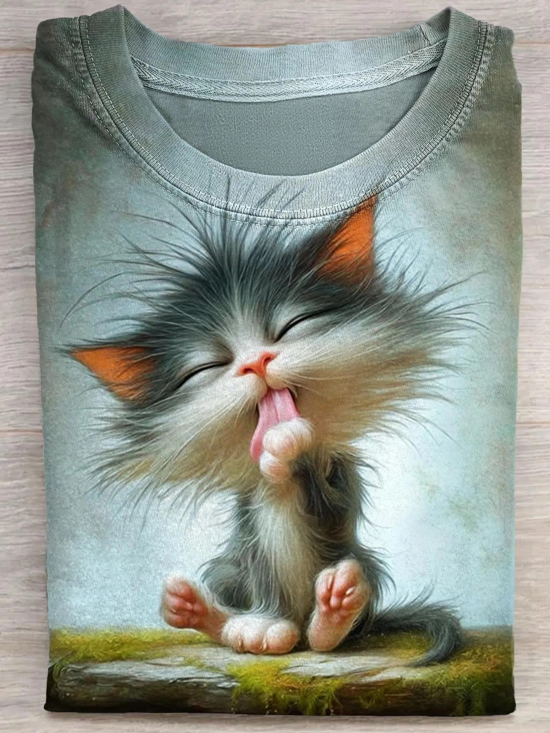 Cute Cat Art Print Casual Short Sleeve T-shirt