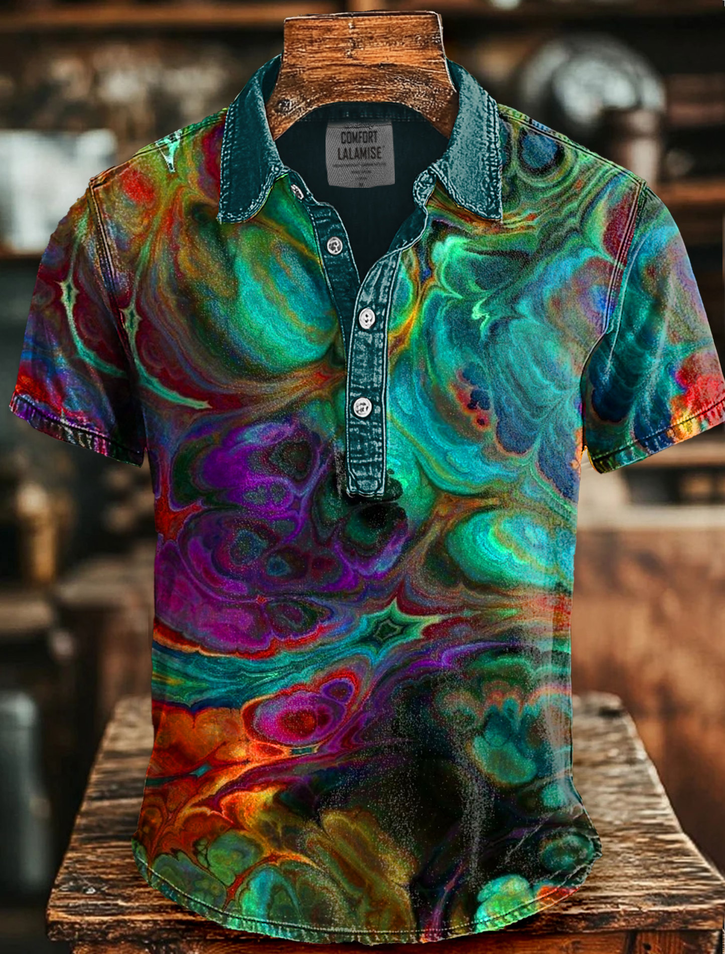 Multicolor Psychedelic Art Print Casual Short Sleeve Polo Shirt