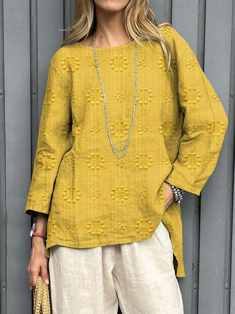 Women's Vintage Floral Pattern Art Print Casual Cotton Linen Shirt