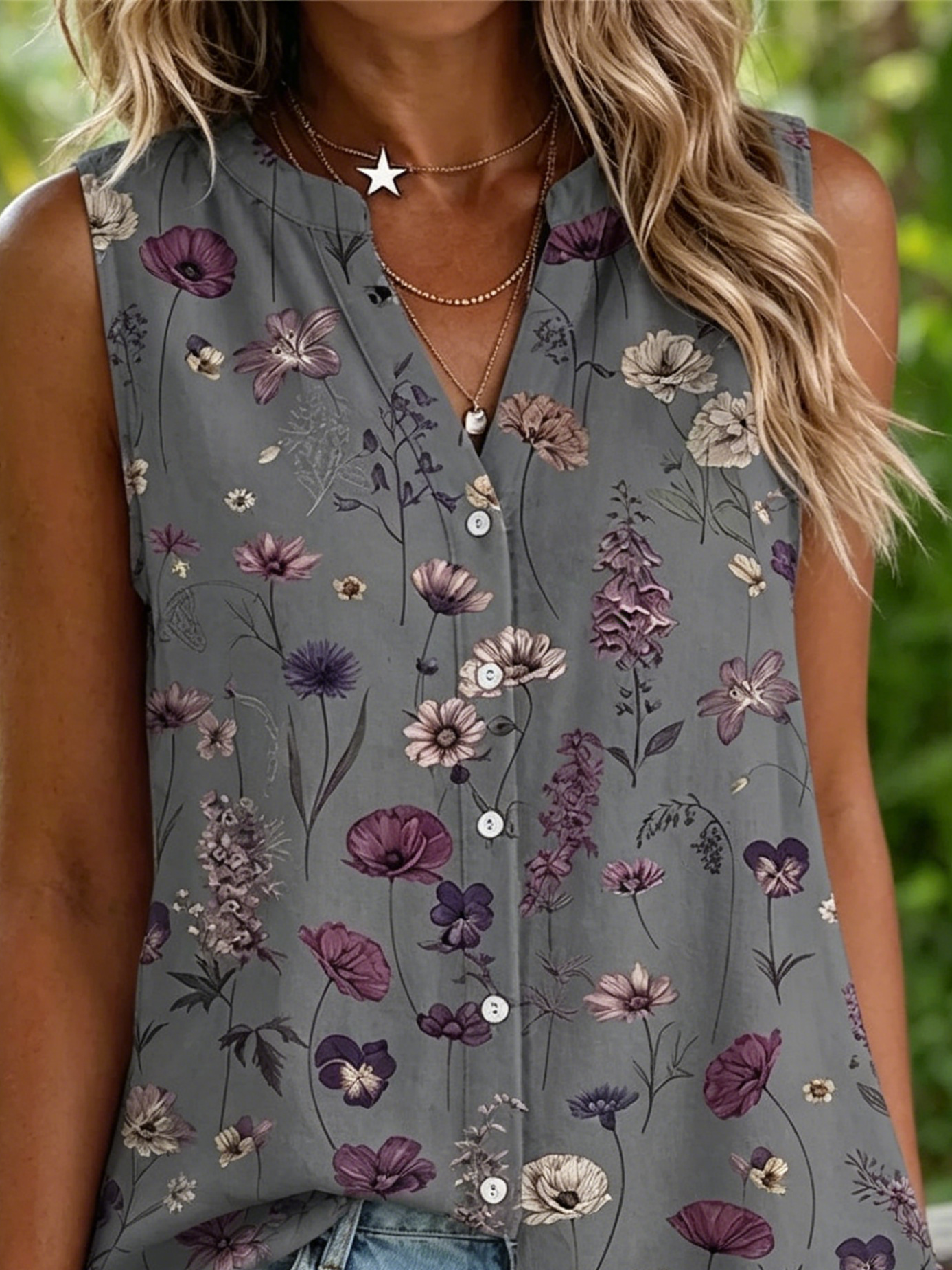 Vintage Flowers Women's Art Print Casual Cotton And Linen Tank Top