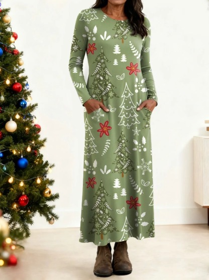 Women's Christmas Tree Pattern Art Print Buttoned Cardigan Sweater
