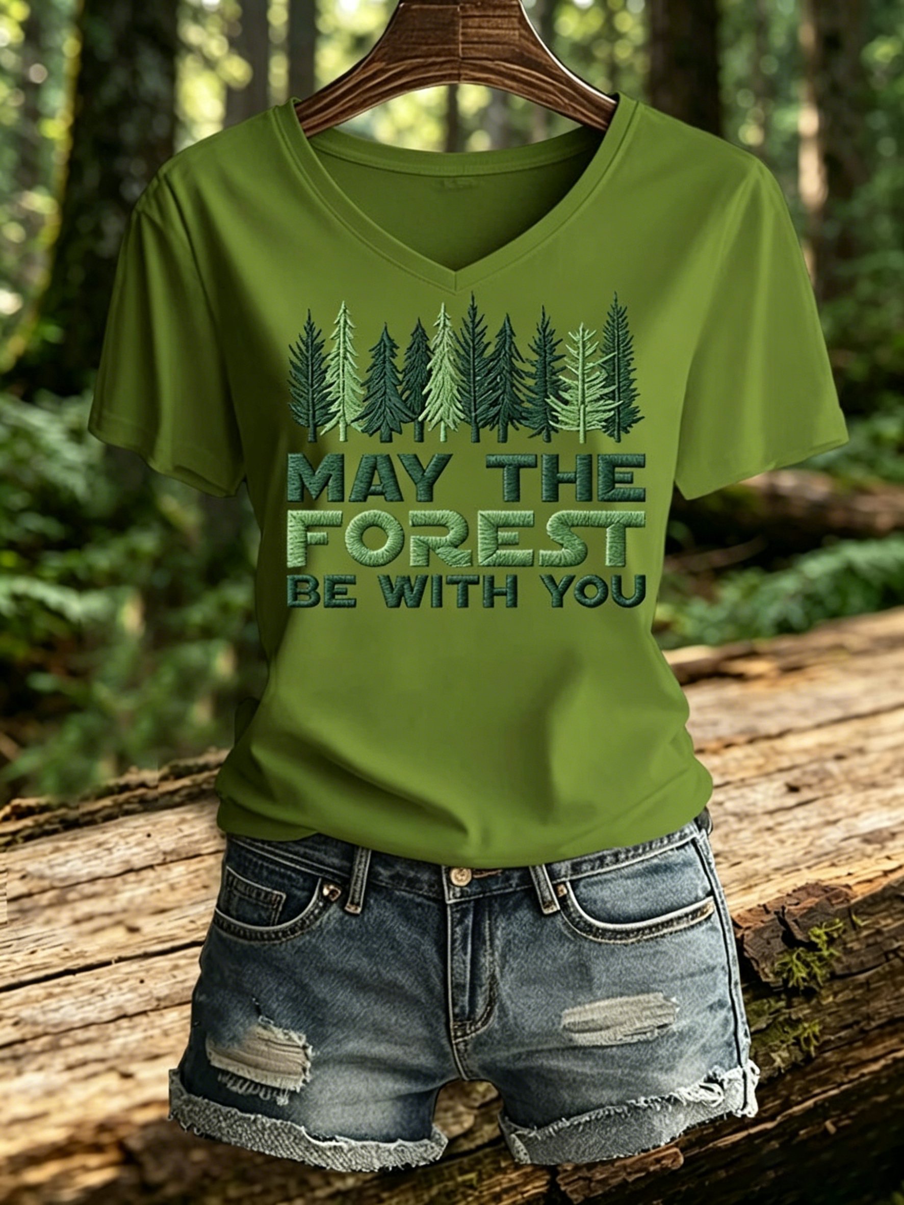 Women's Retro May The Forest Be With You Print T-Shirt