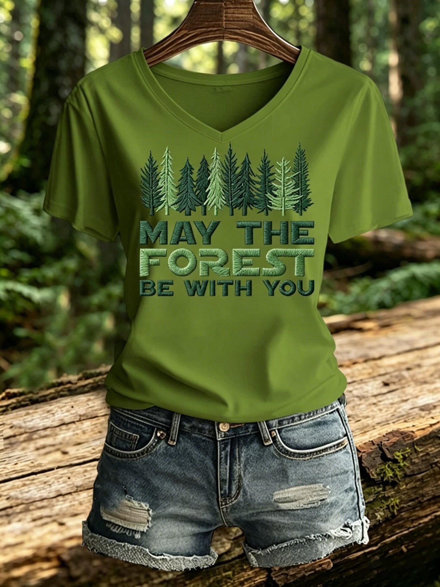 Women's Retro May The Forest Be With You Print T-Shirt