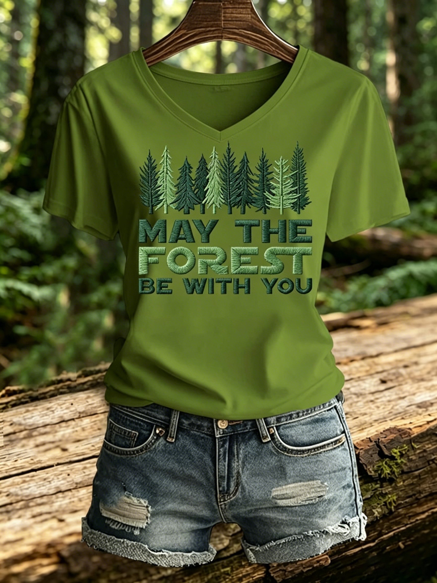 Women's Retro May The Forest Be With You Print T-Shirt