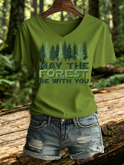 Women's Retro May The Forest Be With You Print T-Shirt