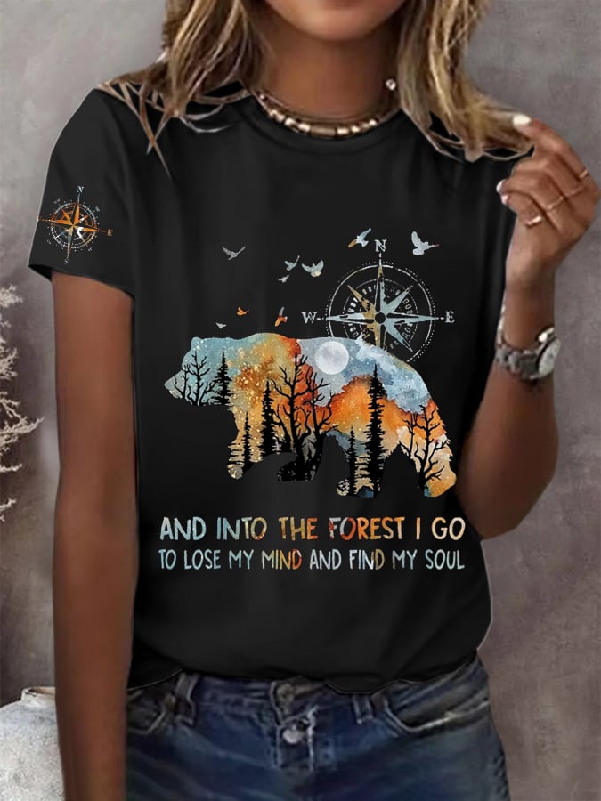 Women's Retro And Into The Forest I Go To Lose My Mind And Find My Soul Print T-Shirt