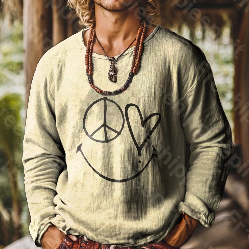Hippie Love Smile Art Print Casual 100% Cotton Shirt