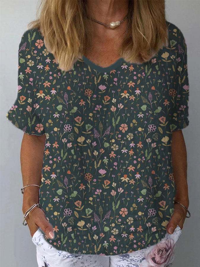 Women's Cotton and Linen Forest Park Printed Short Sleeve
