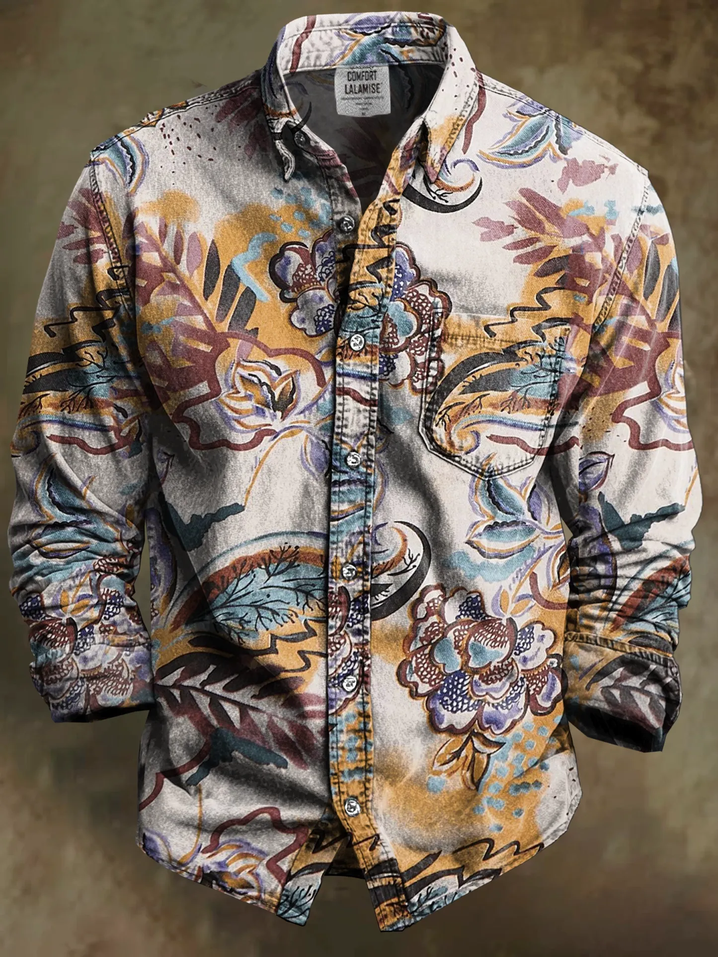 Vintage Abstract Ethnic Totem Art Print 100% Cotton Long Sleeve Shirt