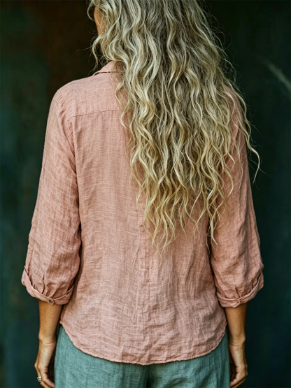 Heavily Embellished Floral-embroidered Cotton-linen Shirt With Lapel Collar And Front Opening